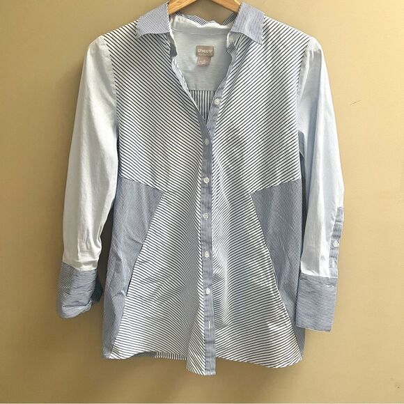 Chico's Blue Striped Button Down Shirt - Picture 2 of 8
